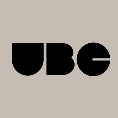 Stylized black letters 'UBC' on a beige background.